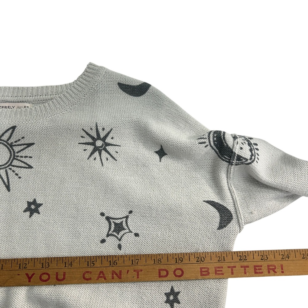 Sincerely Jules Celestial Sun Moon Star Knit Crop Sweater Small Grey Whimsigoth - Picture 7 of 8